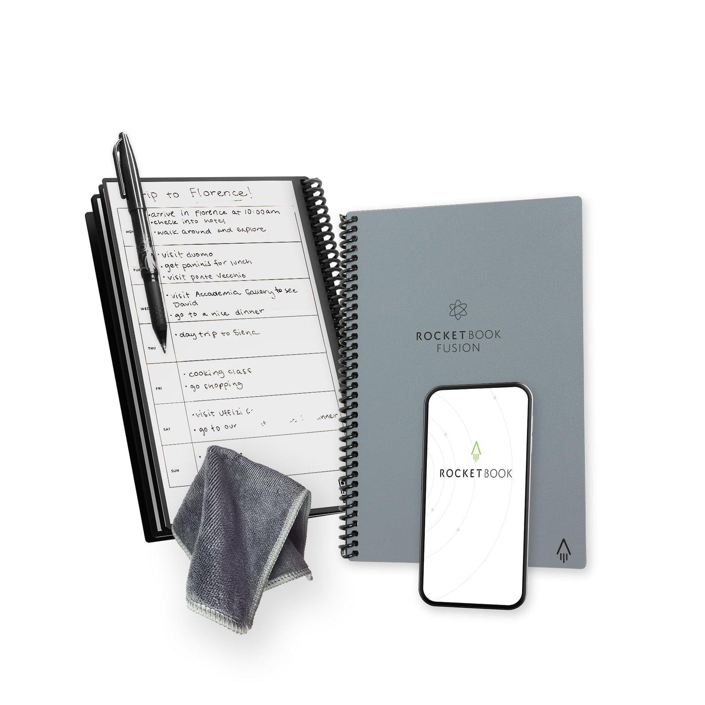 Rocketbook Fusion Reusable Digital Notebook - Smart Notepad A4 Black, 7 Styles, To Do List, Daily Journal, Weekly & Monthly Planner, with Frixion Erasable Pen, Office Gadget Reduces Paper Waste