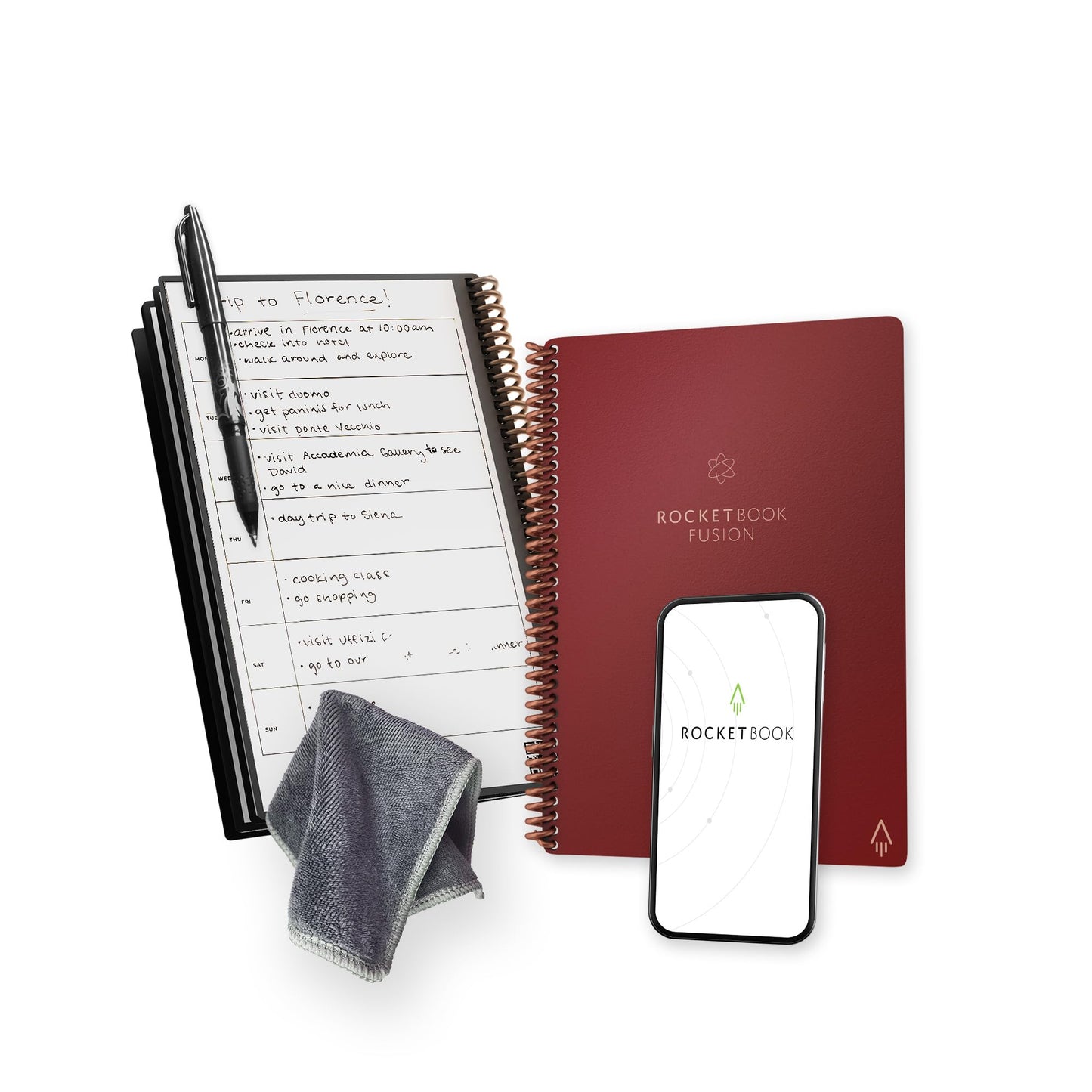 Rocketbook Fusion Reusable Digital Notebook - Smart Notepad A4 Black, 7 Styles, To Do List, Daily Journal, Weekly & Monthly Planner, with Frixion Erasable Pen, Office Gadget Reduces Paper Waste