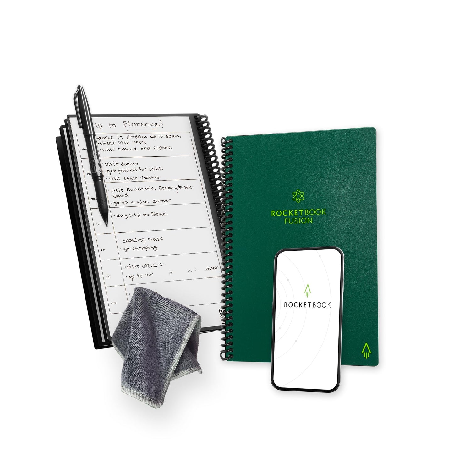 Rocketbook Fusion Reusable Digital Notebook - Smart Notepad A4 Black, 7 Styles, To Do List, Daily Journal, Weekly & Monthly Planner, with Frixion Erasable Pen, Office Gadget Reduces Paper Waste