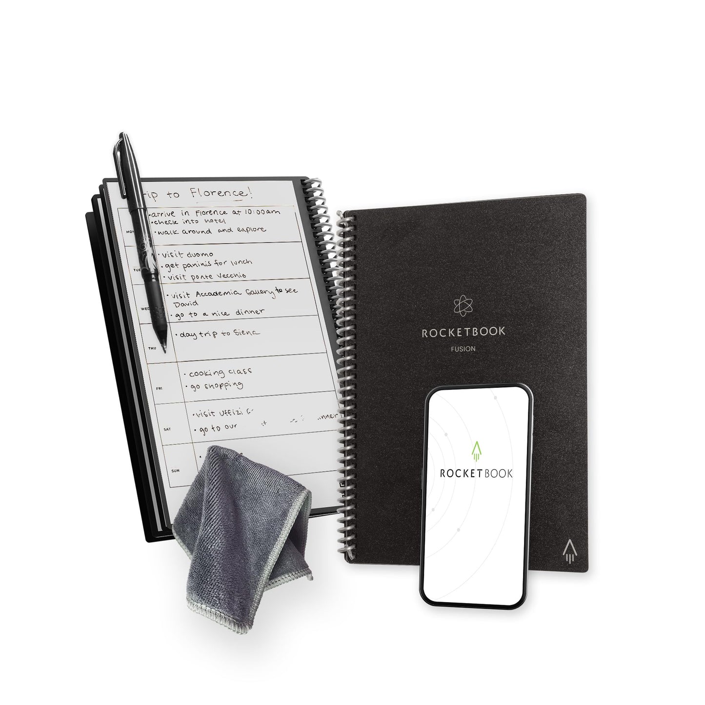 Rocketbook Fusion Reusable Digital Notebook - Smart Notepad A4 Black, 7 Styles, To Do List, Daily Journal, Weekly & Monthly Planner, with Frixion Erasable Pen, Office Gadget Reduces Paper Waste