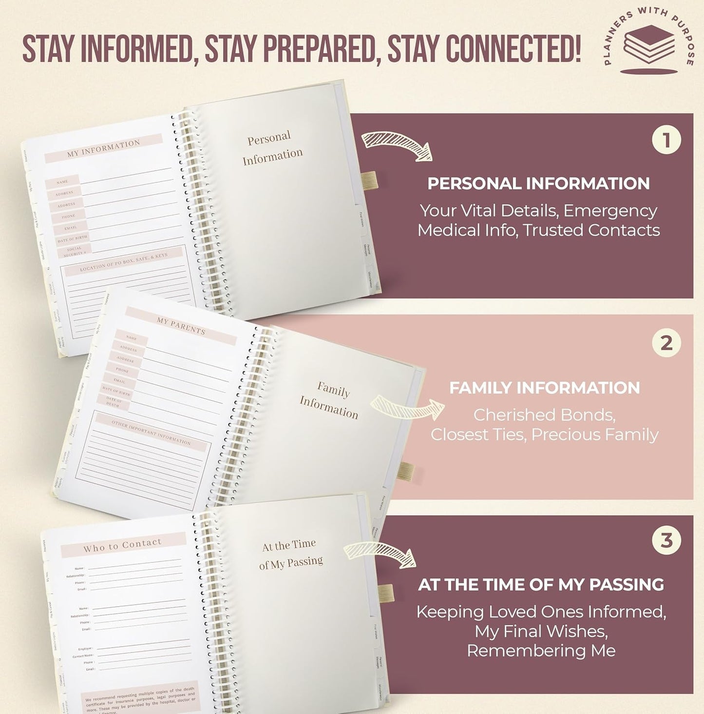 Planners with Purpose End of Life Planner - Guided Final Arrangements When I'm Gone Workbook Organizer Notebook for Beneficiary Info, Will Preparation, Last Wishes, Funeral Planning - Peace of Mind B5