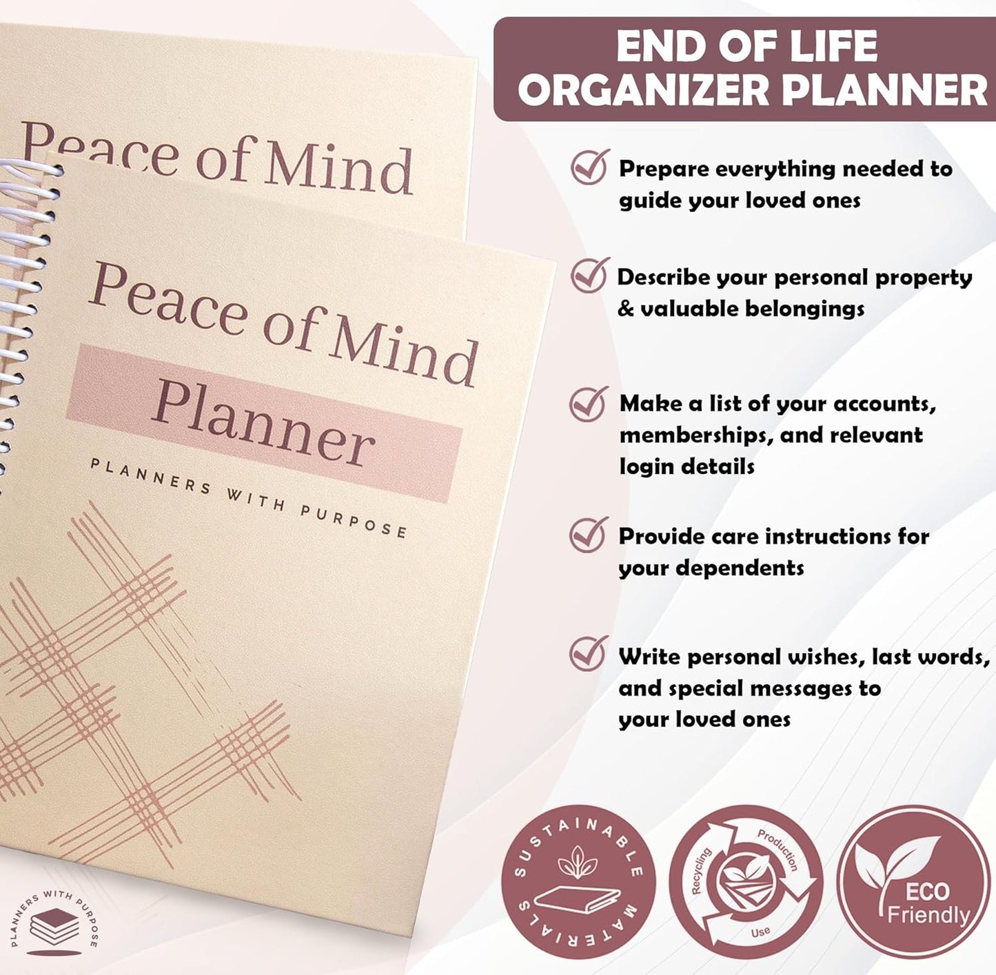 Planners with Purpose End of Life Planner - Guided Final Arrangements When I'm Gone Workbook Organizer Notebook for Beneficiary Info, Will Preparation, Last Wishes, Funeral Planning - Peace of Mind B5