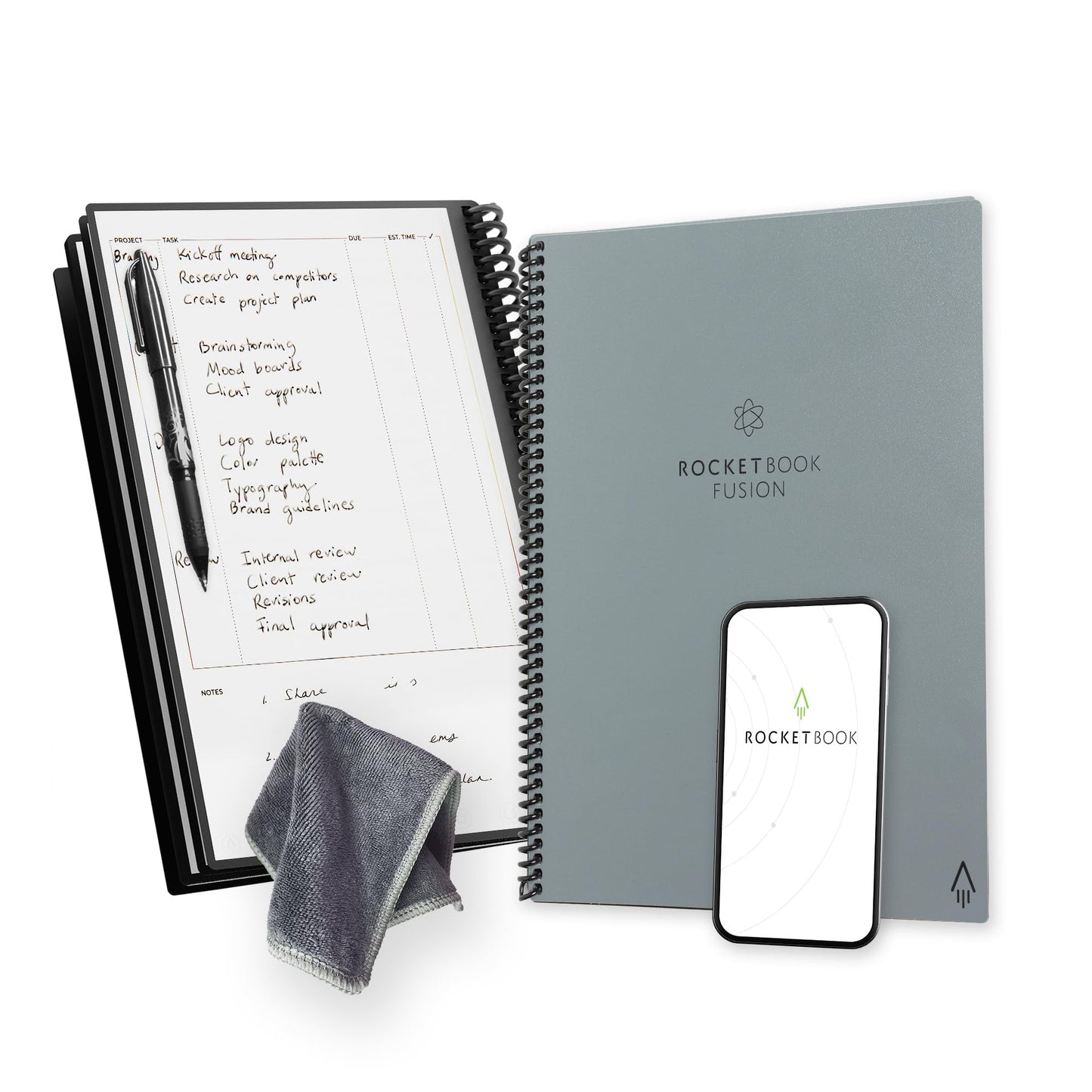 Rocketbook Fusion Reusable Digital Notebook - Smart Notepad A4 Black, 7 Styles, To Do List, Daily Journal, Weekly & Monthly Planner, with Frixion Erasable Pen, Office Gadget Reduces Paper Waste