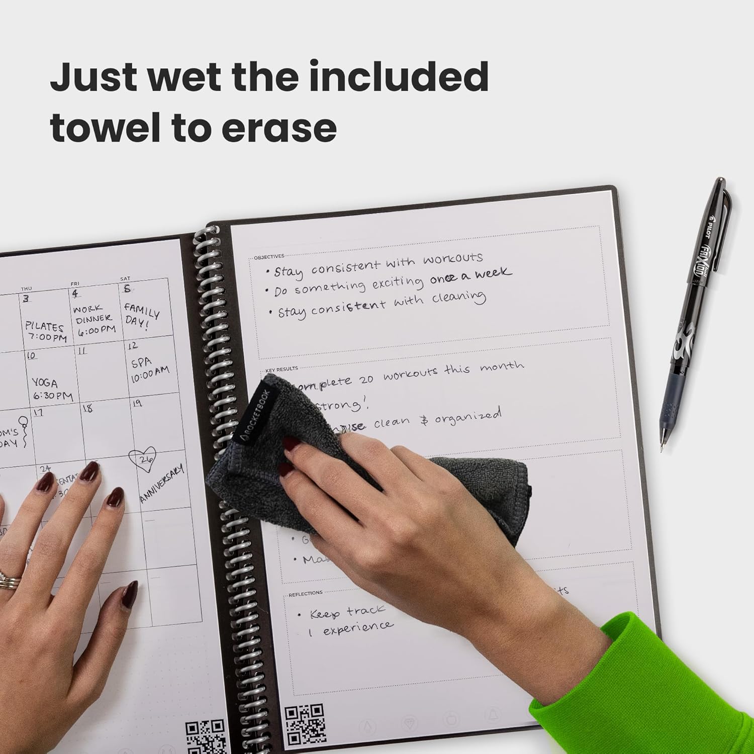 Rocketbook Fusion Reusable Digital Notebook - Smart Notepad A4 Black, 7 Styles, To Do List, Daily Journal, Weekly & Monthly Planner, with Frixion Erasable Pen, Office Gadget Reduces Paper Waste
