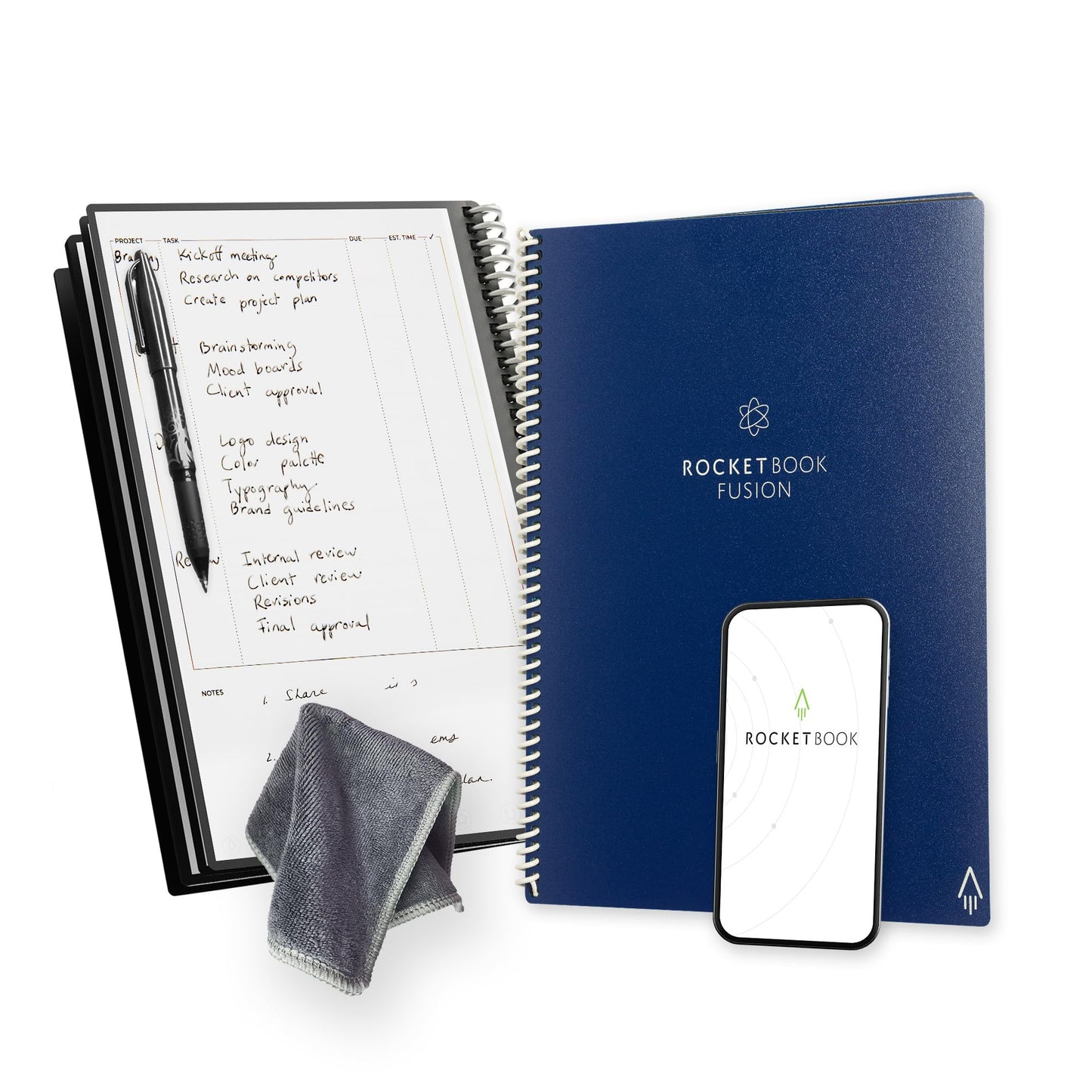 Rocketbook Fusion Reusable Digital Notebook - Smart Notepad A4 Black, 7 Styles, To Do List, Daily Journal, Weekly & Monthly Planner, with Frixion Erasable Pen, Office Gadget Reduces Paper Waste