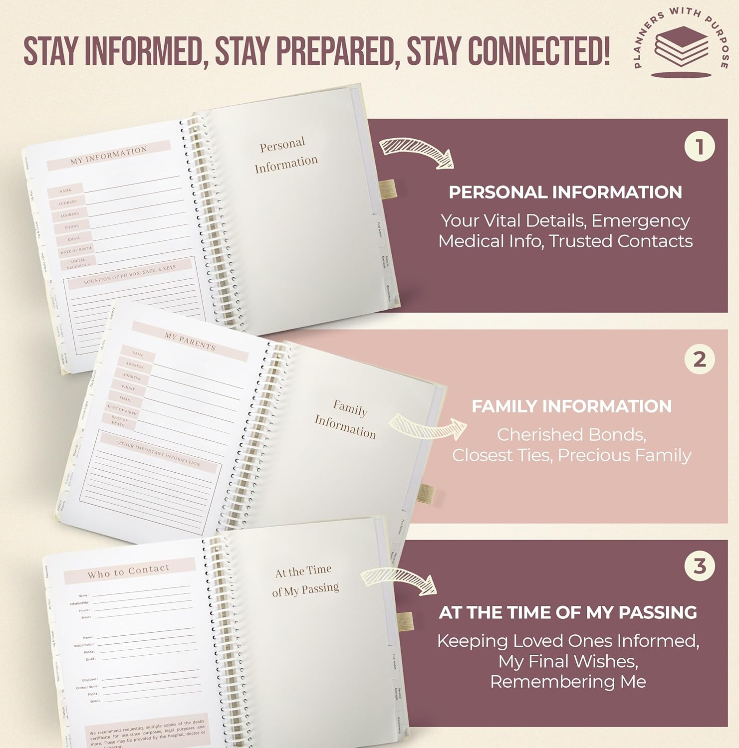 Planners with Purpose End of Life Planner - Guided Final Arrangements When I'm Gone Workbook Organizer Notebook for Beneficiary Info, Will Preparation, Last Wishes, Funeral Planning - Peace of Mind B5