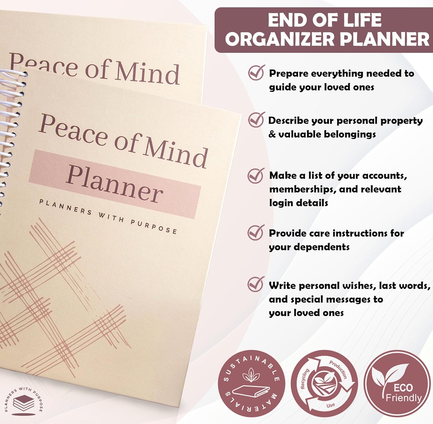 Planners with Purpose End of Life Planner - Guided Final Arrangements When I'm Gone Workbook Organizer Notebook for Beneficiary Info, Will Preparation, Last Wishes, Funeral Planning - Peace of Mind B5